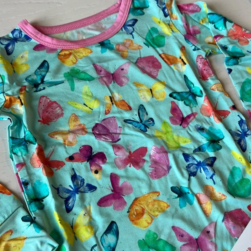 Macaron + Me Rainbow Butterflies Long Sleeve Bamboo Pajama Set 2T 3T 4T 5T